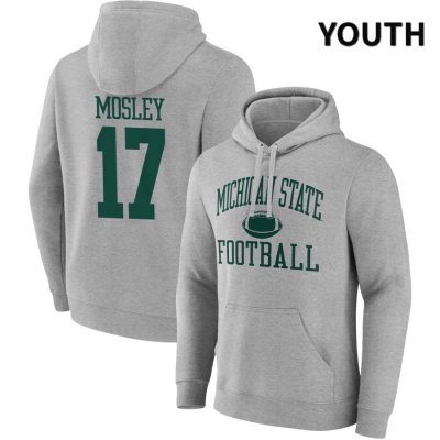 Youth Michigan State Spartans NCAA #17 Tre Mosley Gray NIL 2022 Fanatics Branded Gameday Tradition Pullover Football Hoodie TY32U81GK